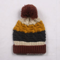 Winter fashion stripe design series knitted acrylic hat and scarf